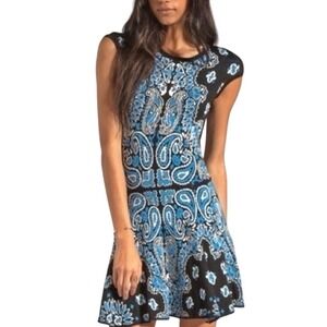 $370 TORN by RONNY KOBO Knit Sweater Dress Paisley Print Mini Black Blue SIZE XS
